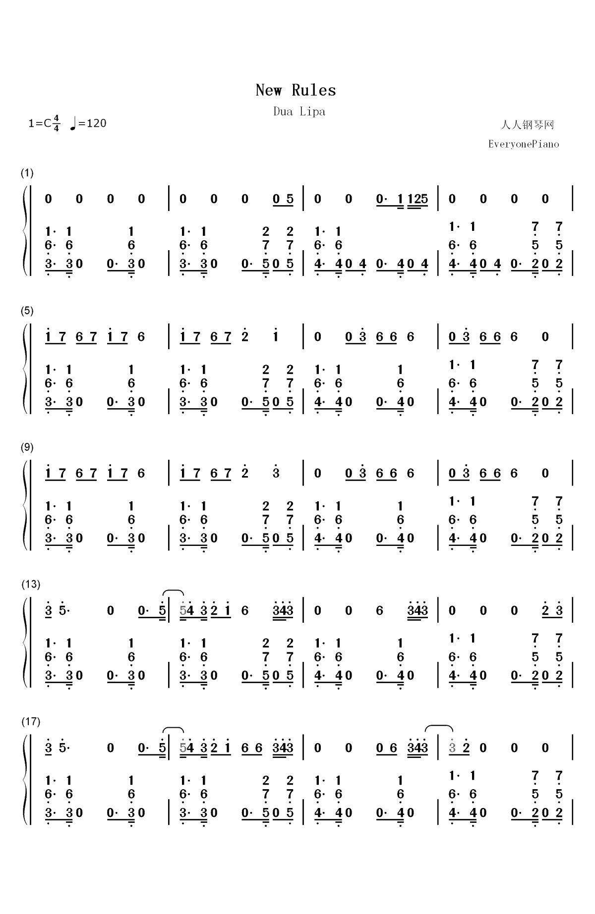 New Rules-Dua Lipa双手简谱预览1