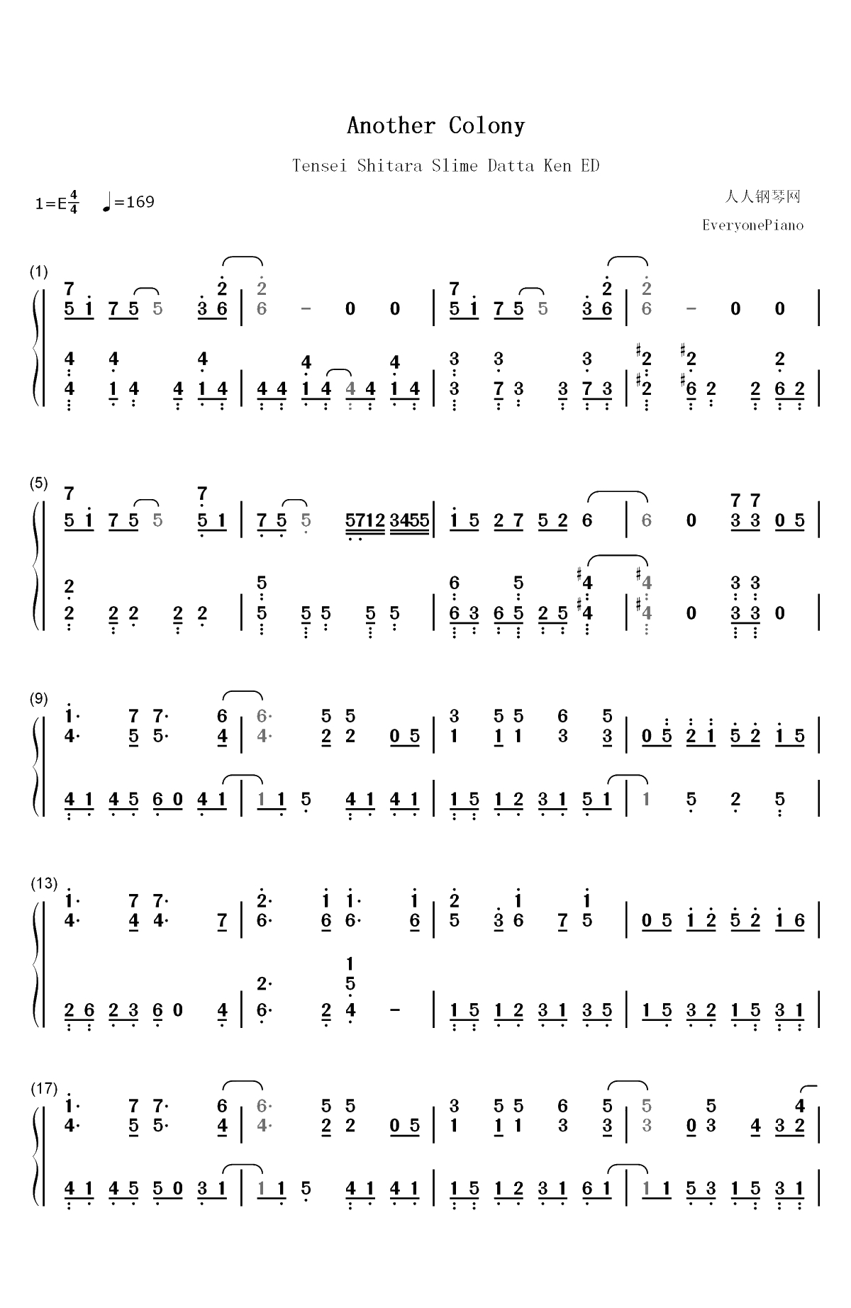 Another colony-关于我转生变成史莱姆这档事ED双手简谱预览1