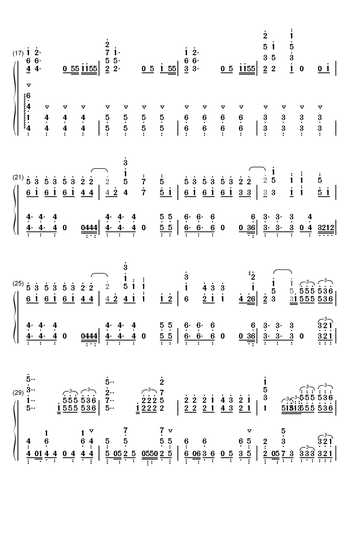リセット-强风吹拂ED双手简谱预览2