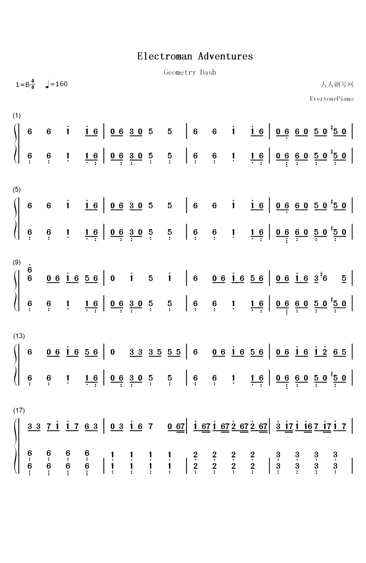 Electroman Adventures-几何冲刺BGM双手简谱预览1