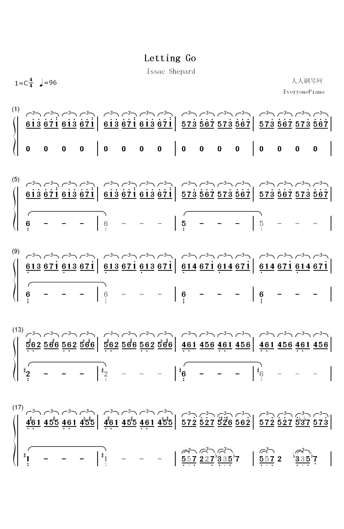 Letting Go-Isaac Shepard双手简谱预览1