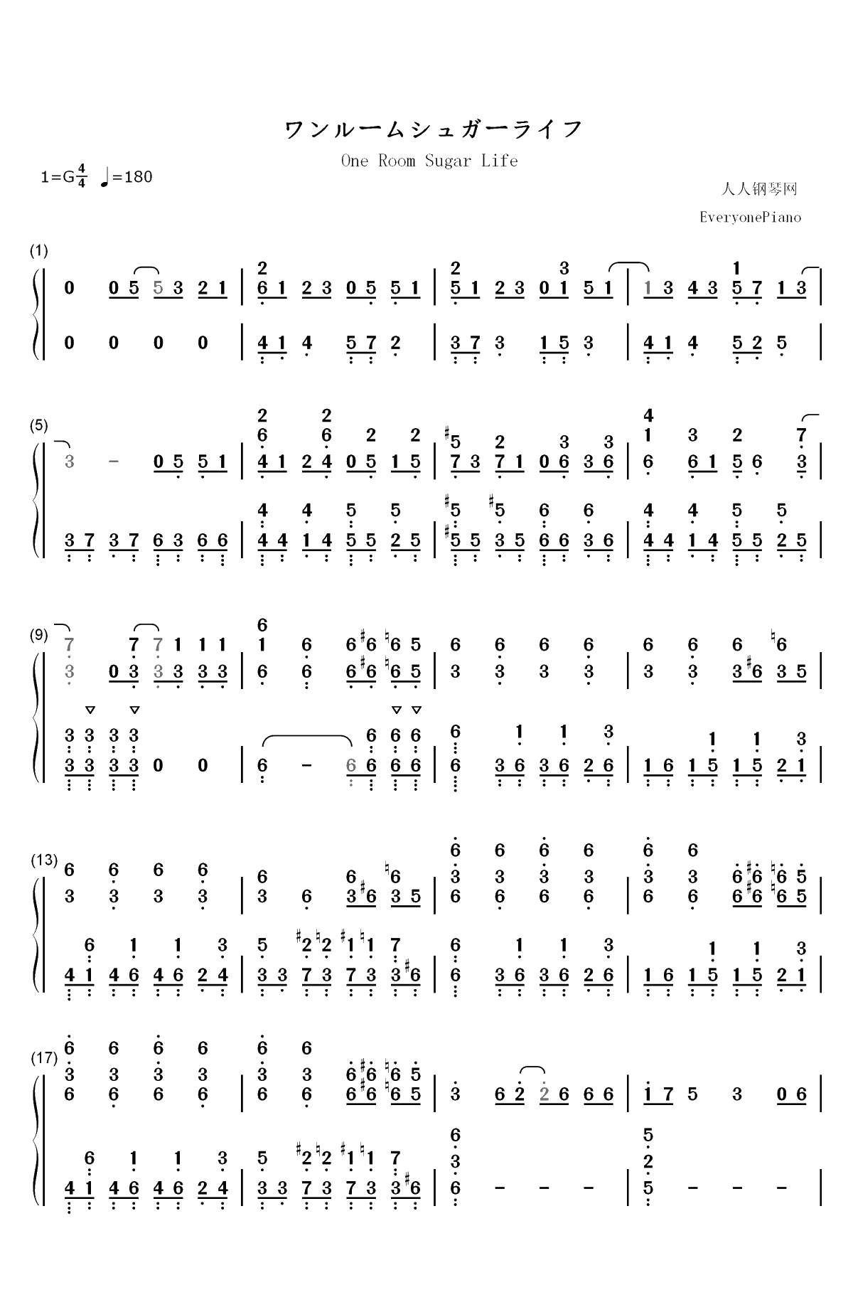 ワンルームシュガーライフ-幸福甜蜜生活OP双手简谱预览1