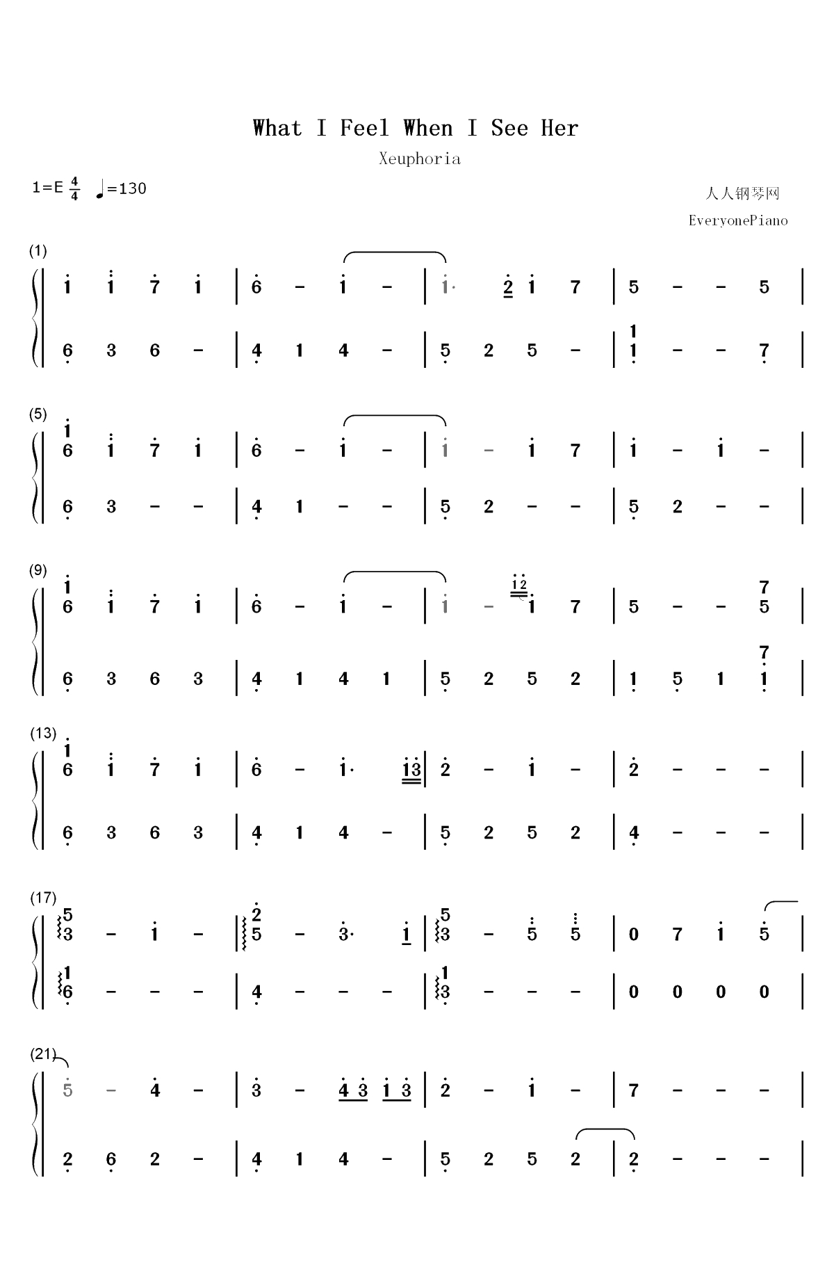 What I Feel When I See Her-Xeuphoria双手简谱预览1