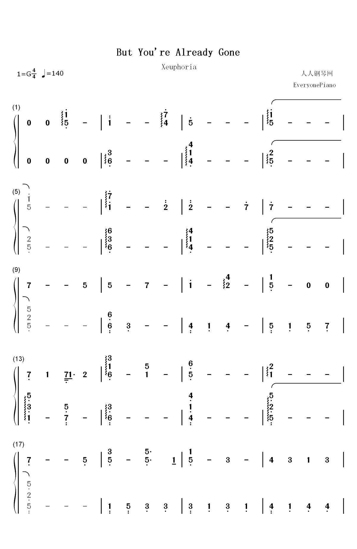 But You're Already Gone-Xeuphoria双手简谱预览1