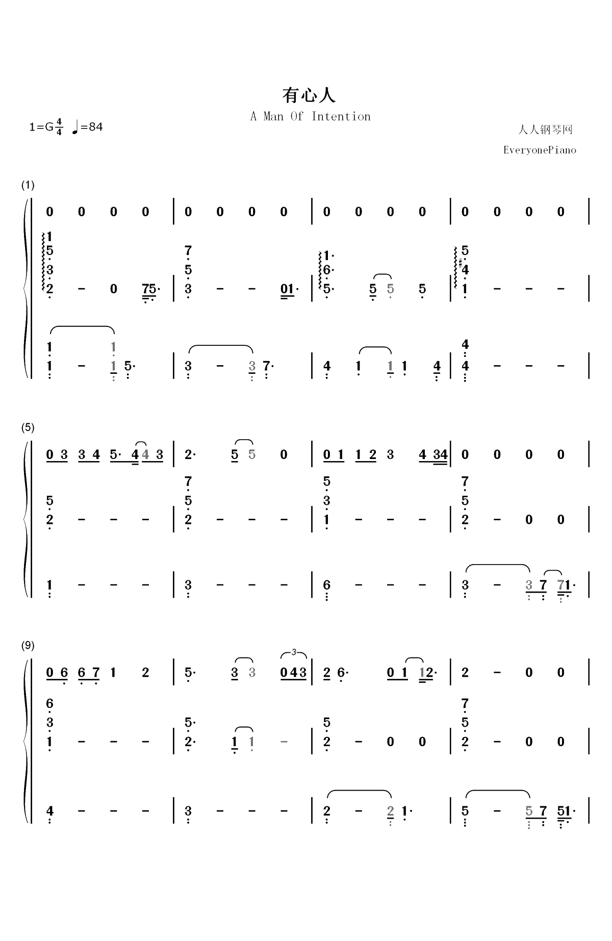有心人-邓紫棋双手简谱预览1