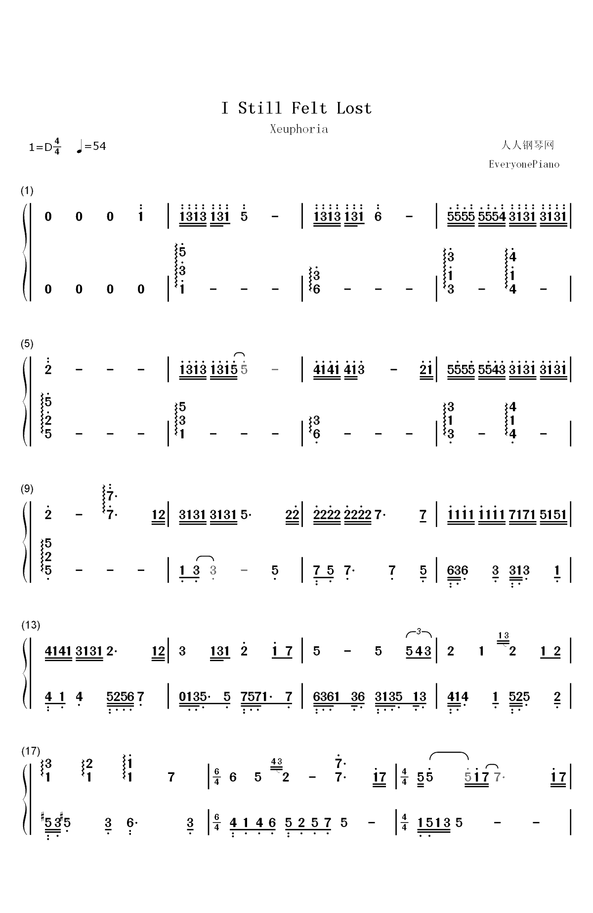 I Still Felt Lost-Xeuphoria双手简谱预览1