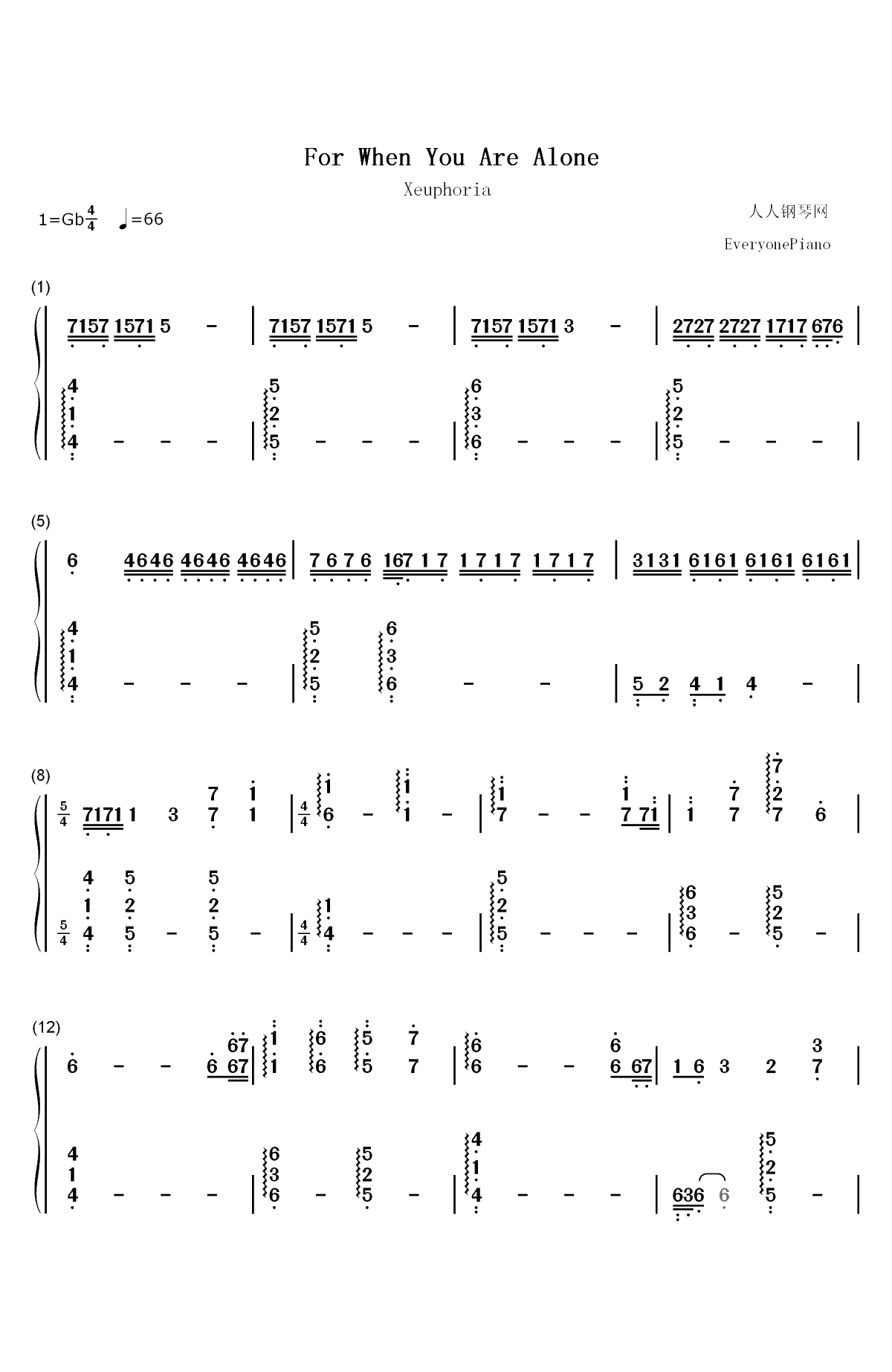 For When You Are Alone-Xeuphoria双手简谱预览1