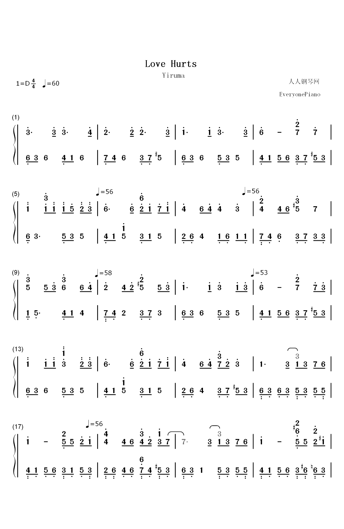 Love Hurts-李闰珉双手简谱预览1