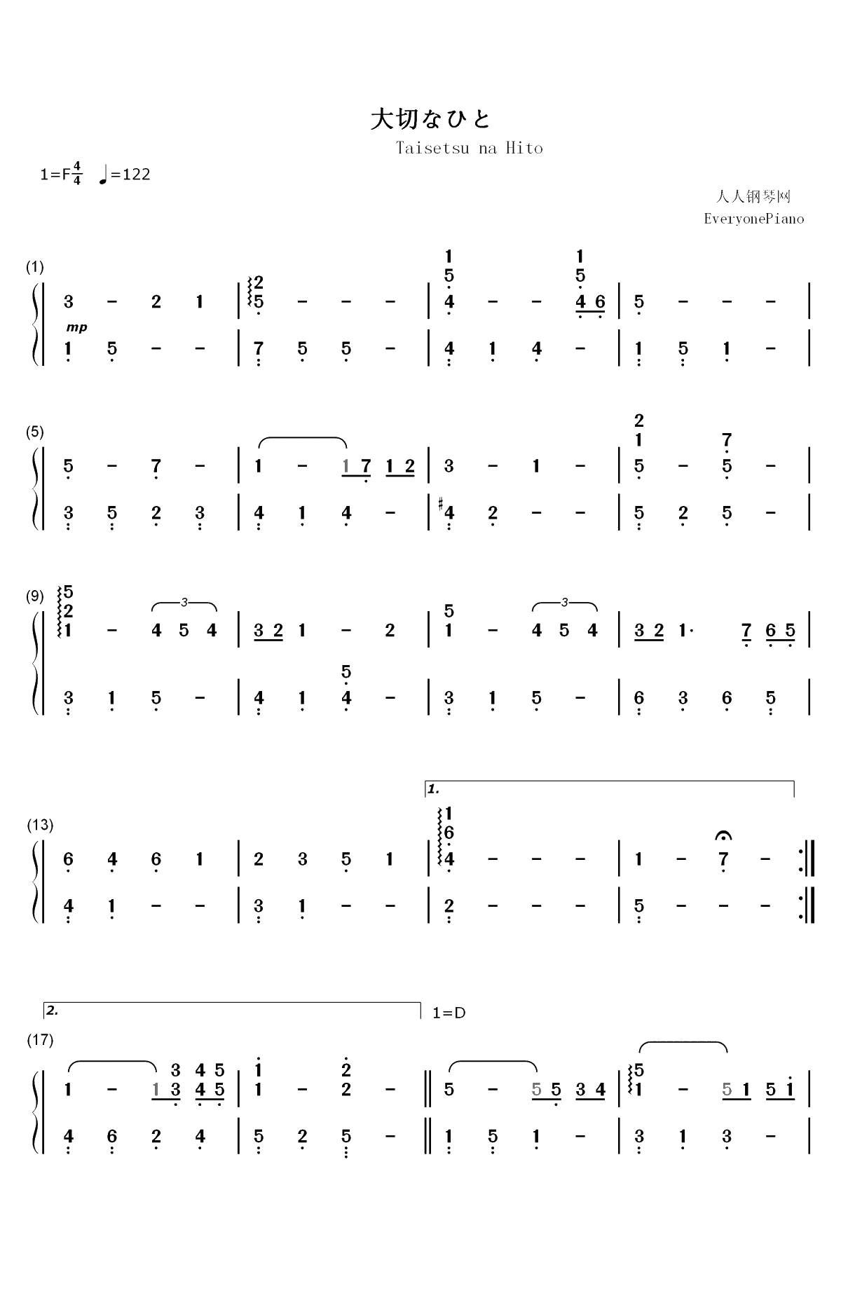 大切なひと-水月陵双手简谱预览1