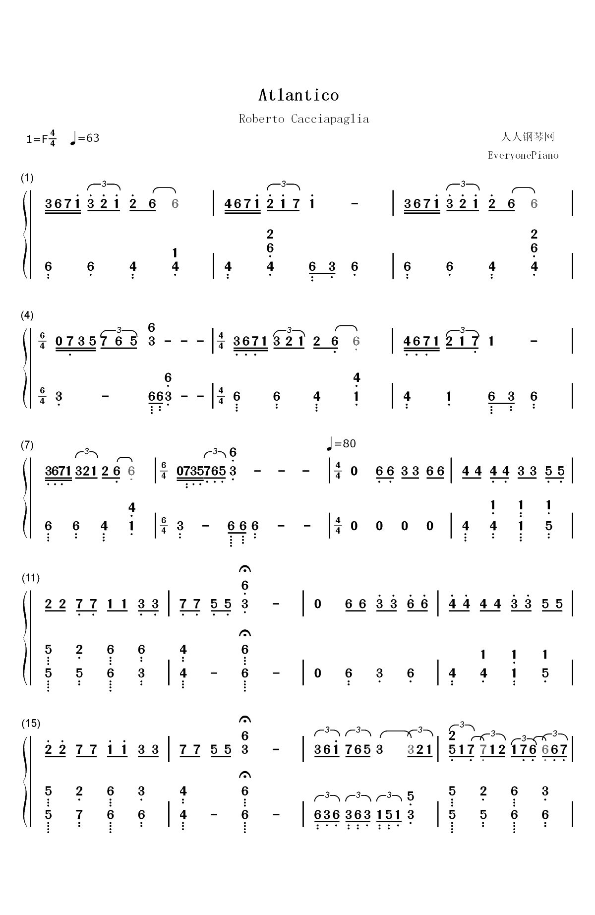 Atlantico-Roberto Cacciapaglia双手简谱预览1