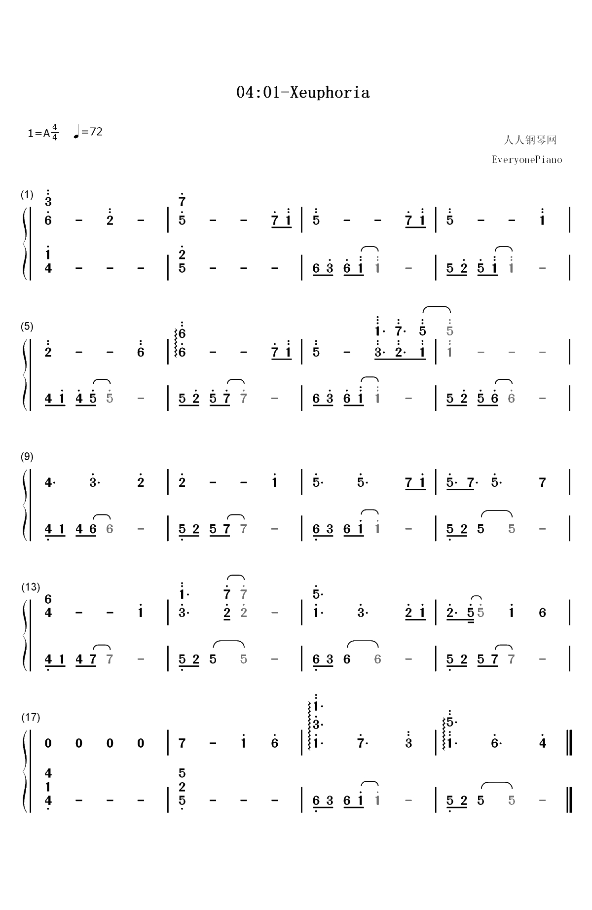 04:01-Xeuphoria双手简谱预览1