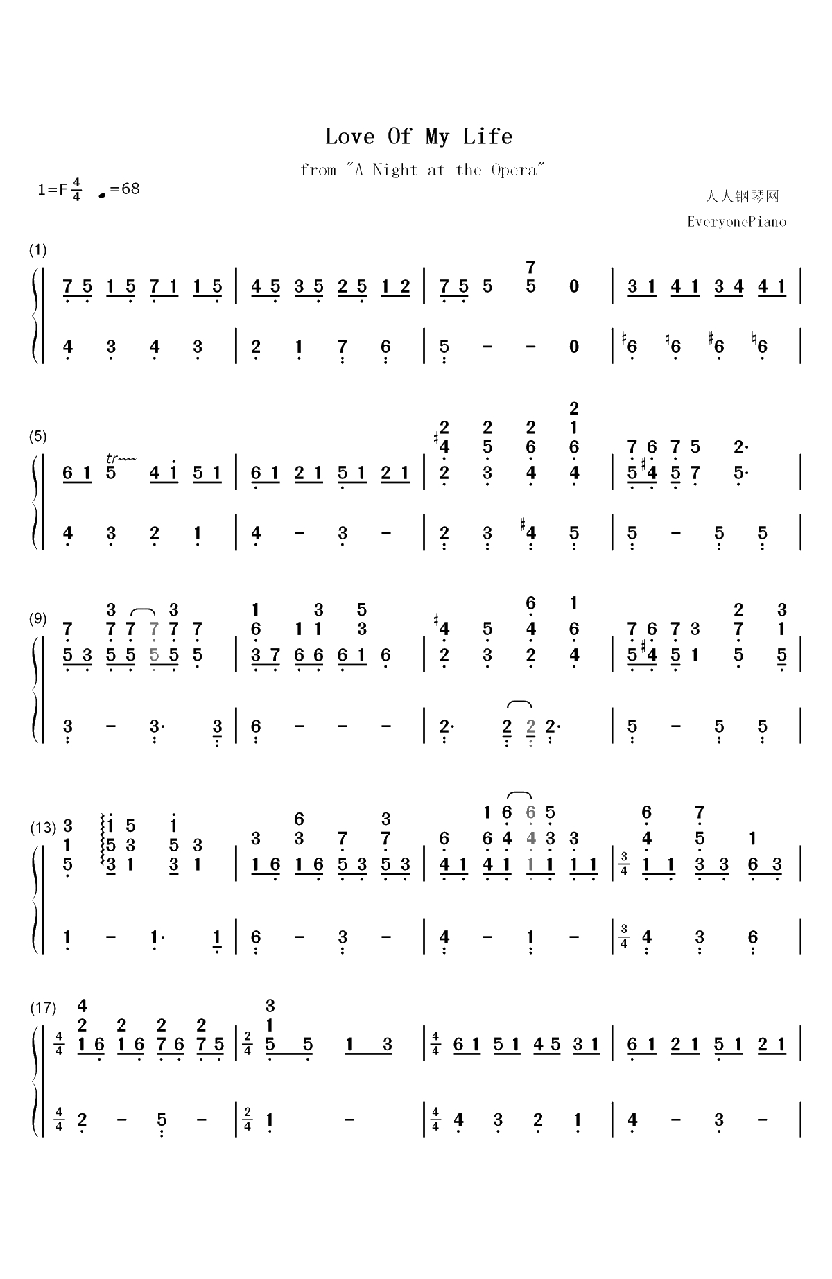 Love of My Life-Queen双手简谱预览1