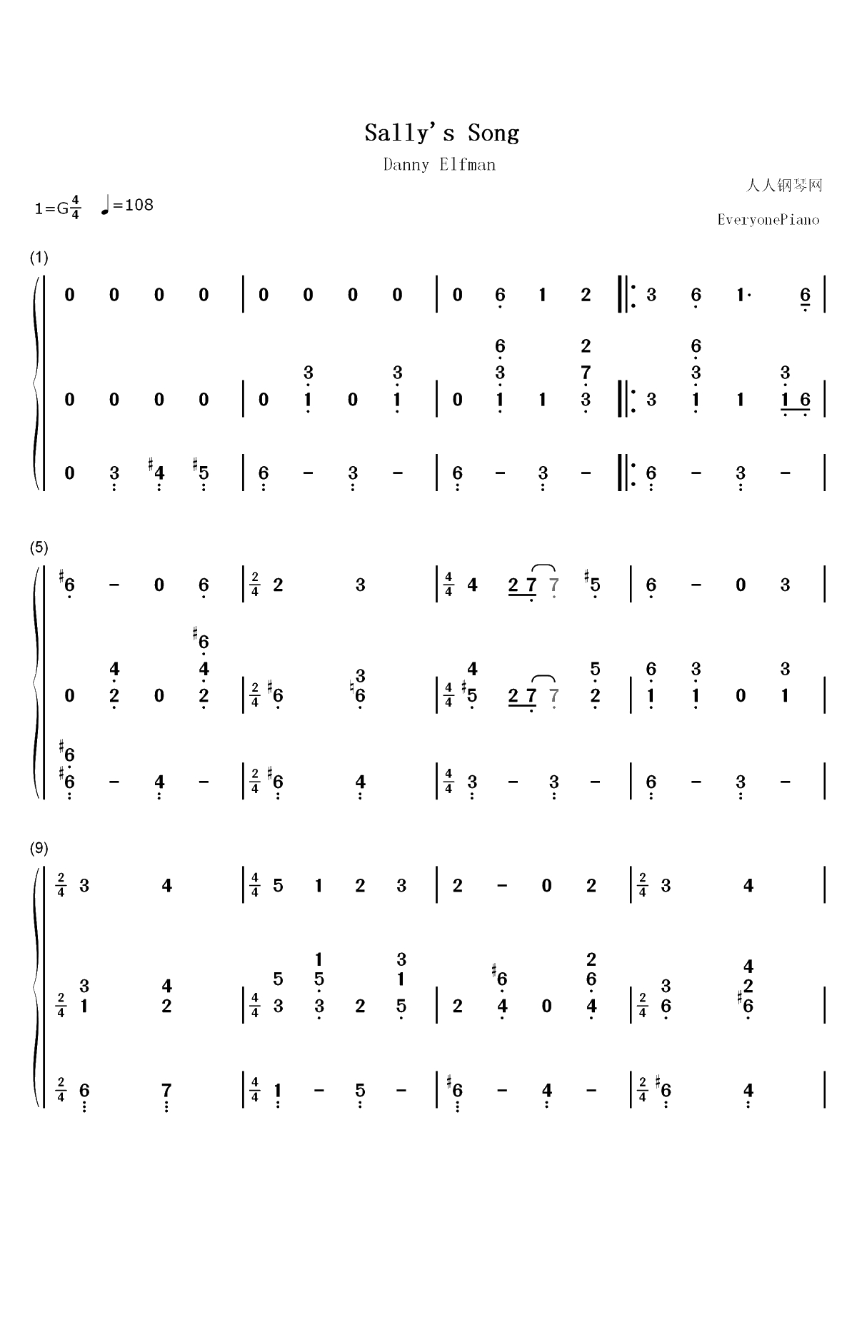 Sally's Song-圣诞夜惊魂OST双手简谱预览1