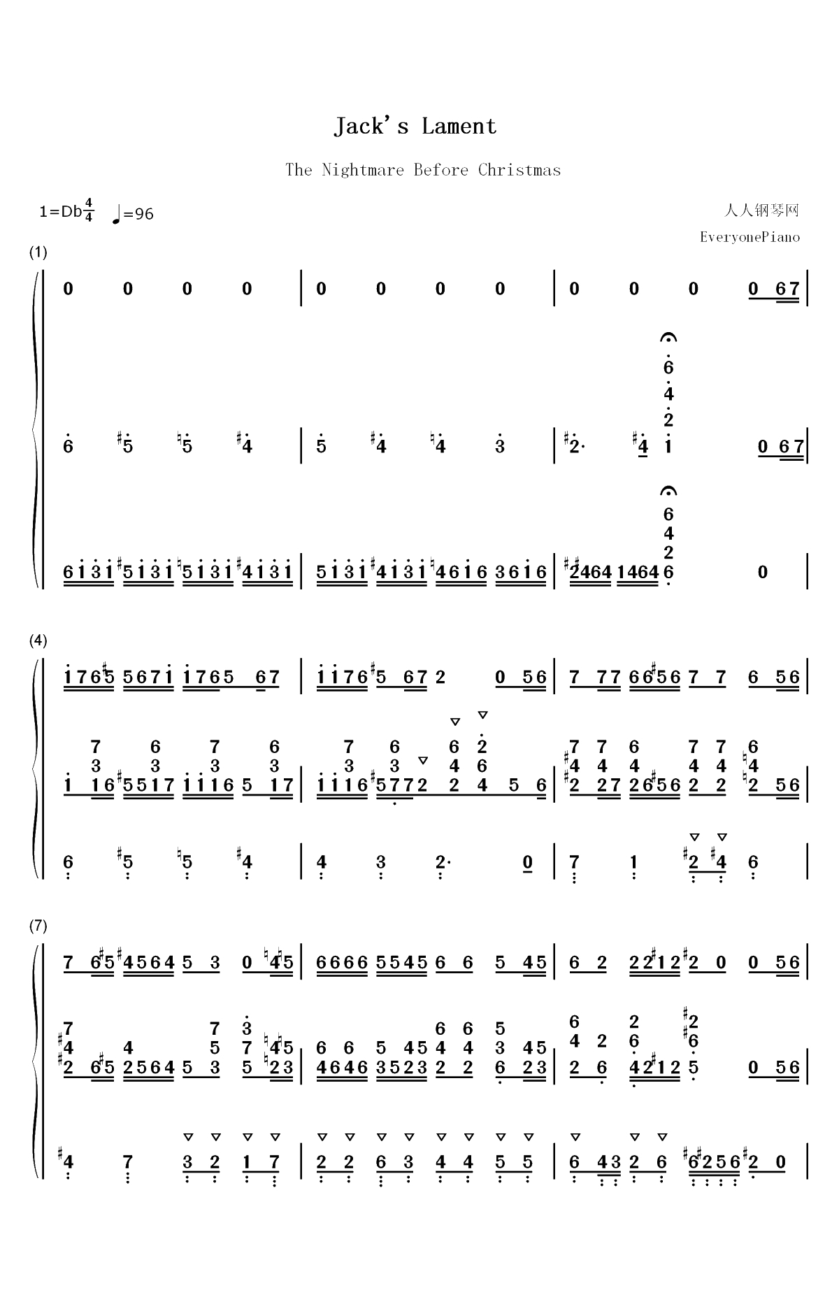 Jack's Lament-圣诞夜惊魂OST双手简谱预览1