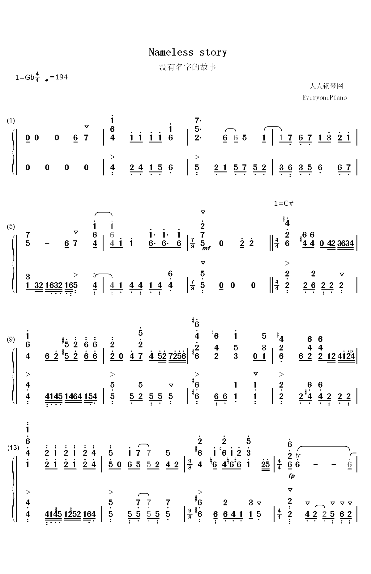Nameless Story-关于我转生变成史莱姆这档事OP双手简谱预览1