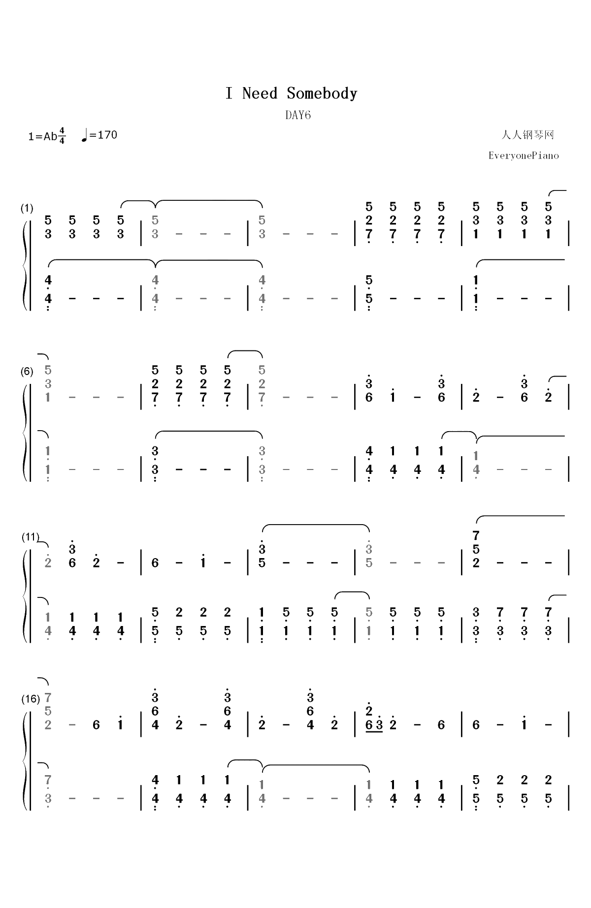 I Need Somebody-Day6双手简谱预览1