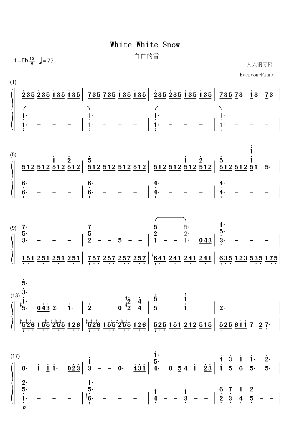 White White Snow-Re从零开始的异世界生活Memory Snow ED双手简谱预览1