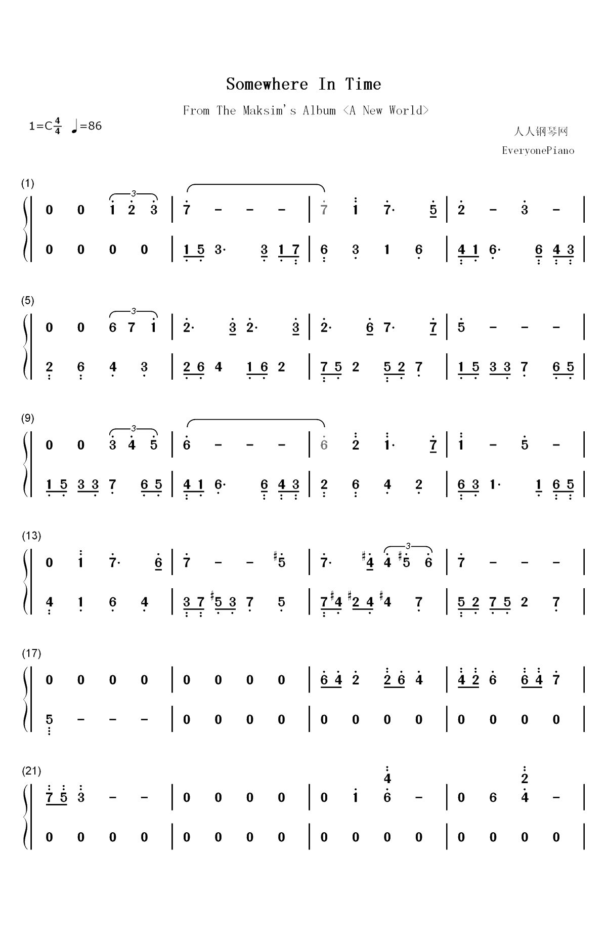 Somewhere In Time-似曾相识-时光倒流七十年双手简谱预览1