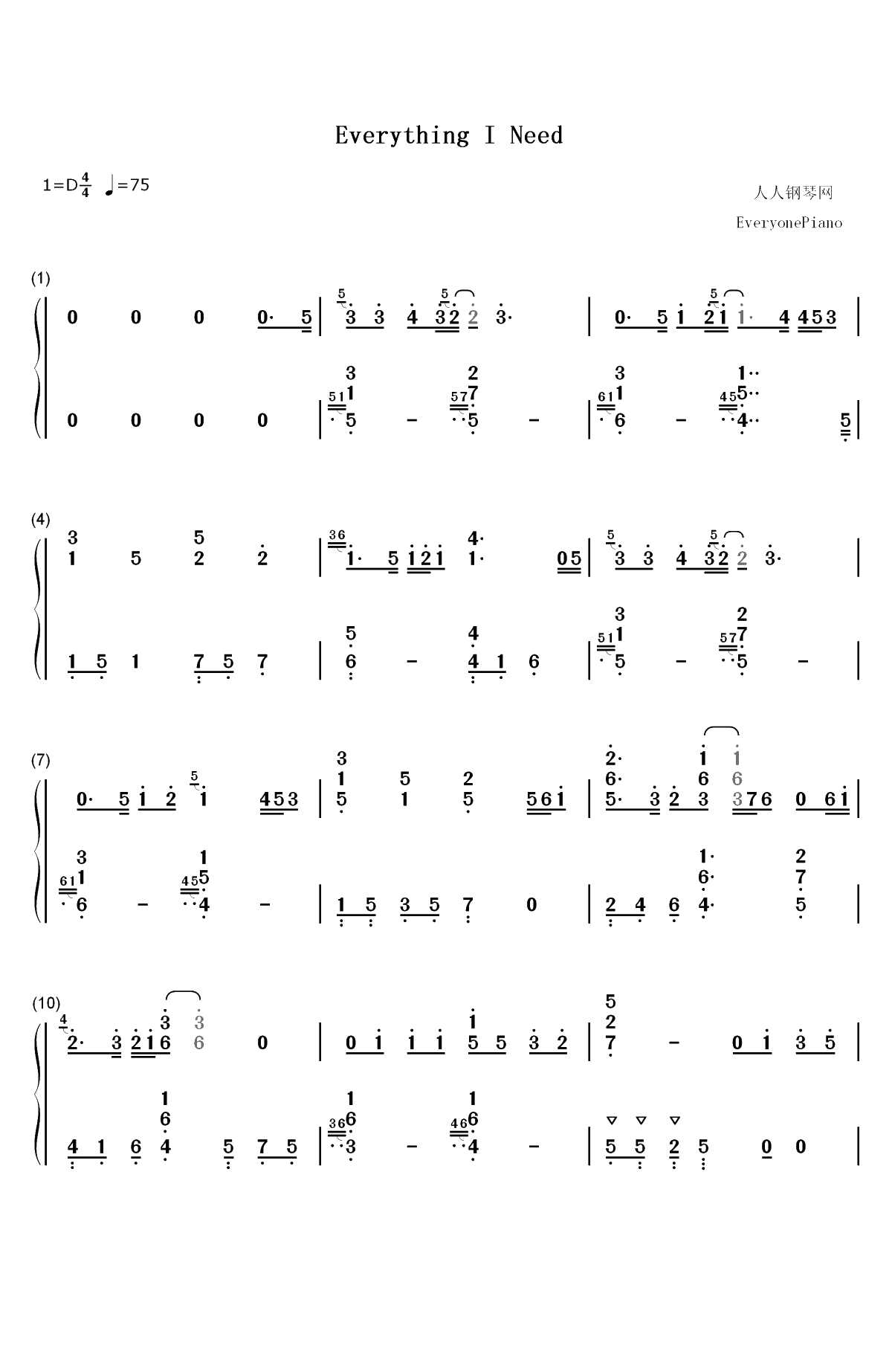 Everything I Need-海王片尾曲双手简谱预览1