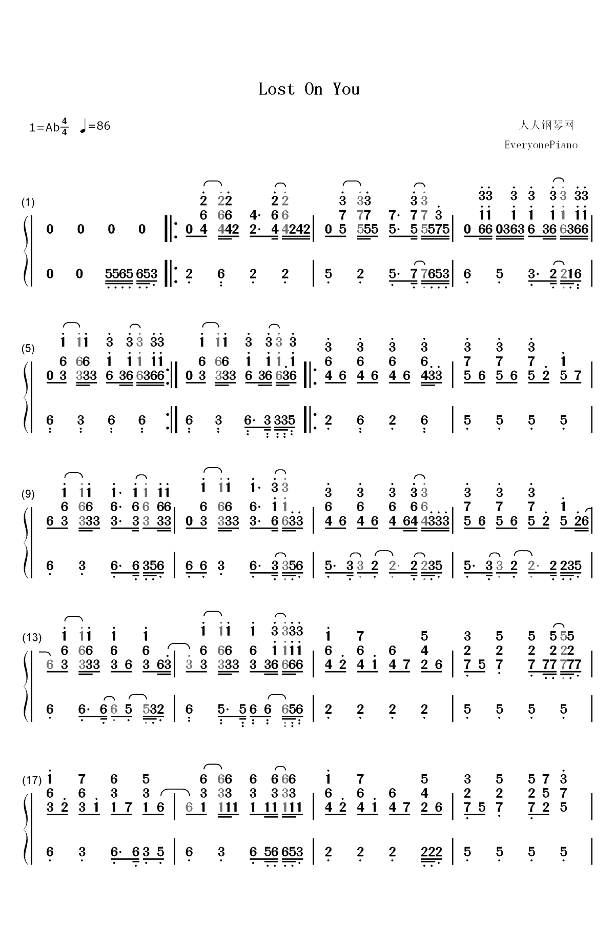 Lost on You-LP双手简谱预览1