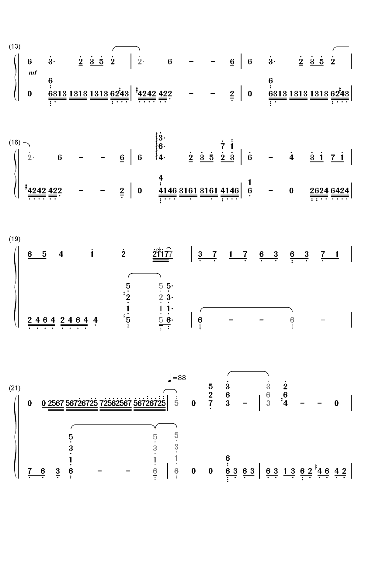 黒闇と白雪 ～クルザス西部高地：夜～-最终幻想14苍穹之禁城游戏原声双手简谱预览2
