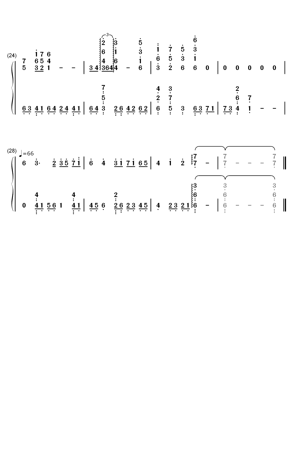 黒闇と白雪 ～クルザス西部高地：夜～-最终幻想14苍穹之禁城游戏原声双手简谱预览3