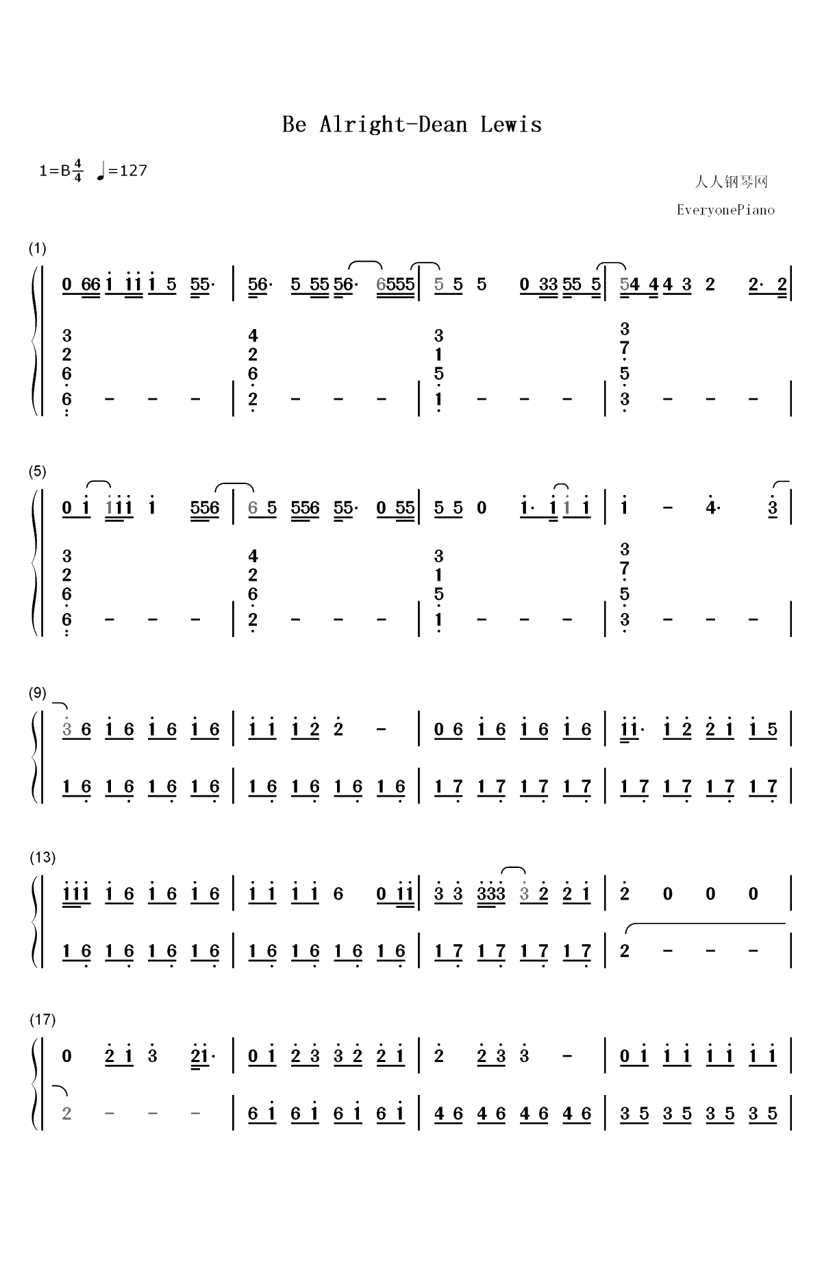 Be Alright-Dean Lewis双手简谱预览1