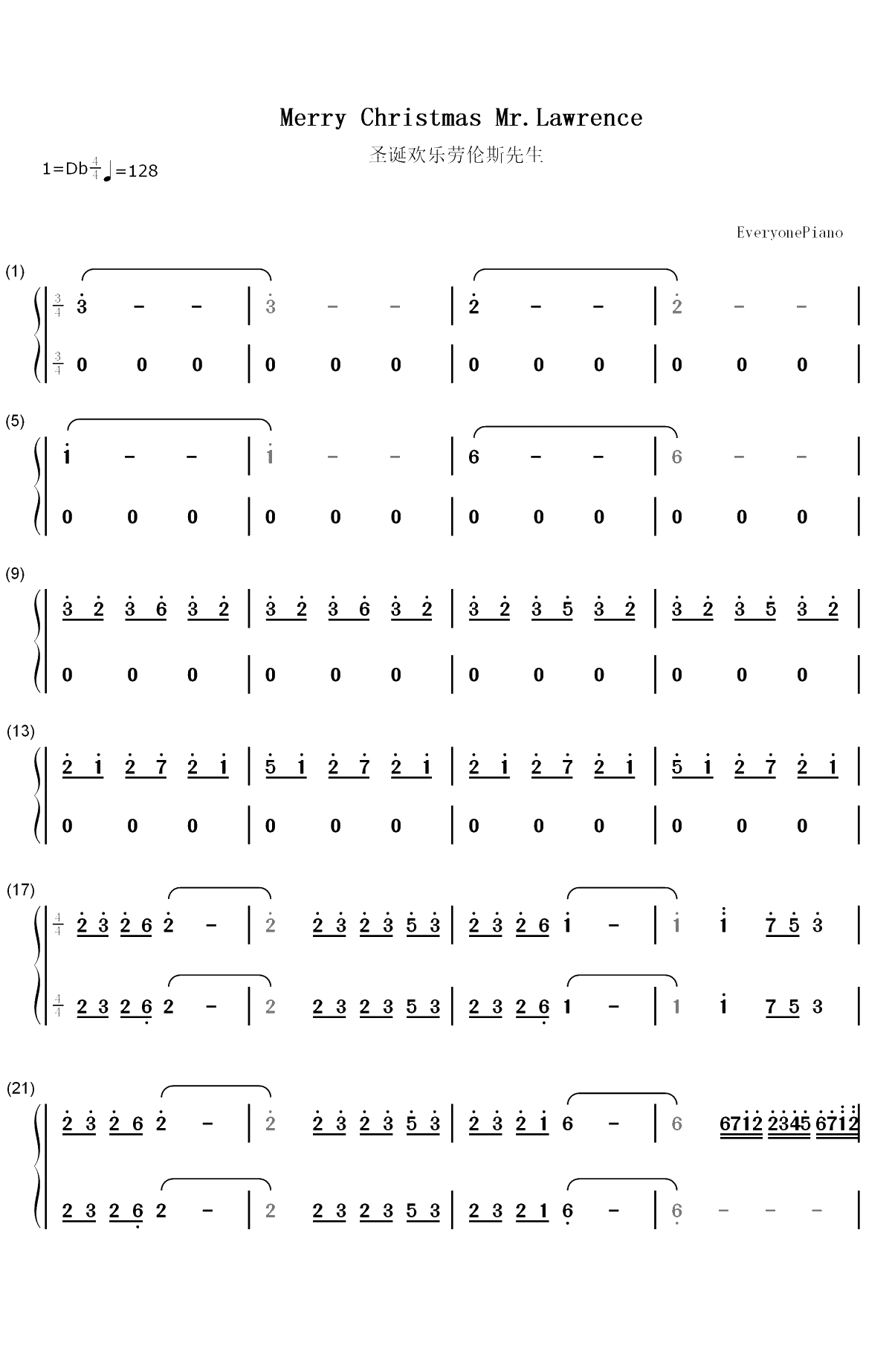 Merry Christmas Mr. Lawrence-FYI-圣诞歌曲双手简谱预览1