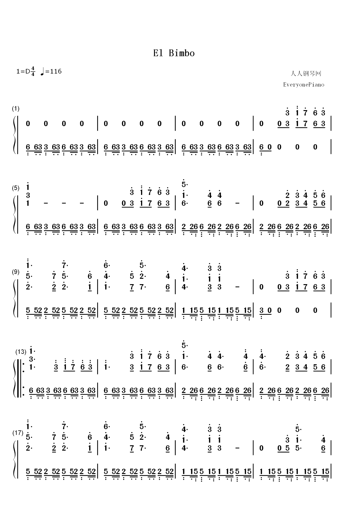 El Bimbo-Paul Mauriat双手简谱预览1