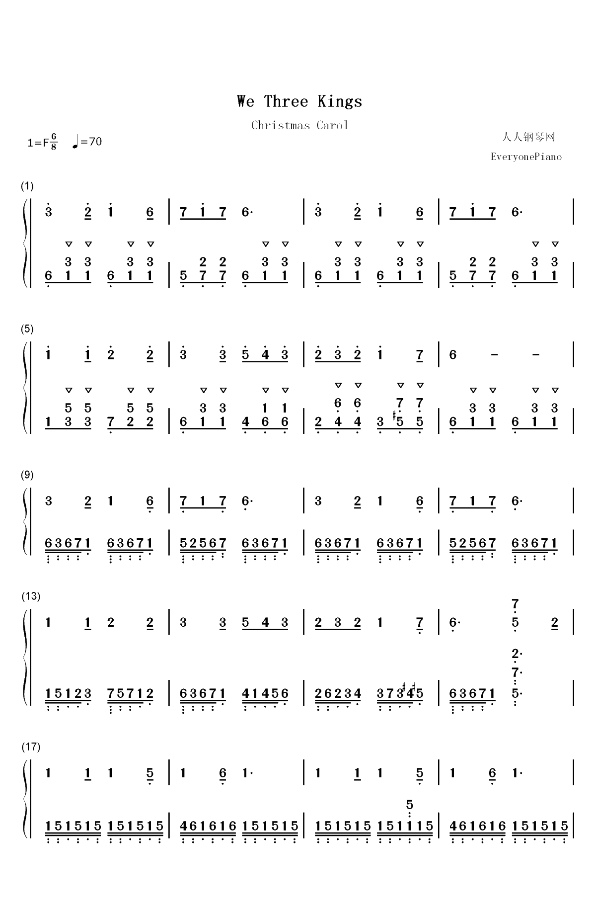 We Three Kings-We Three Kings of Orient Are-圣诞歌曲双手简谱预览1