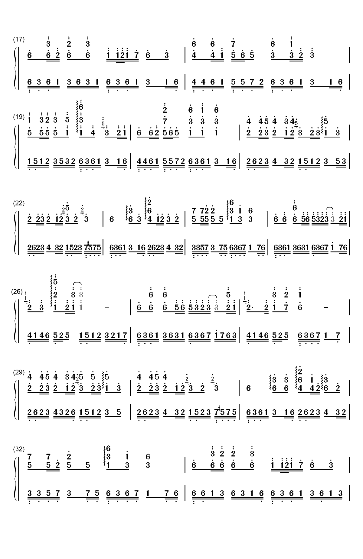 天涯-笑傲江湖片尾曲双手简谱预览2