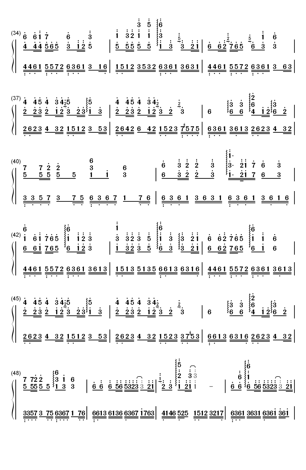 天涯-笑傲江湖片尾曲双手简谱预览3