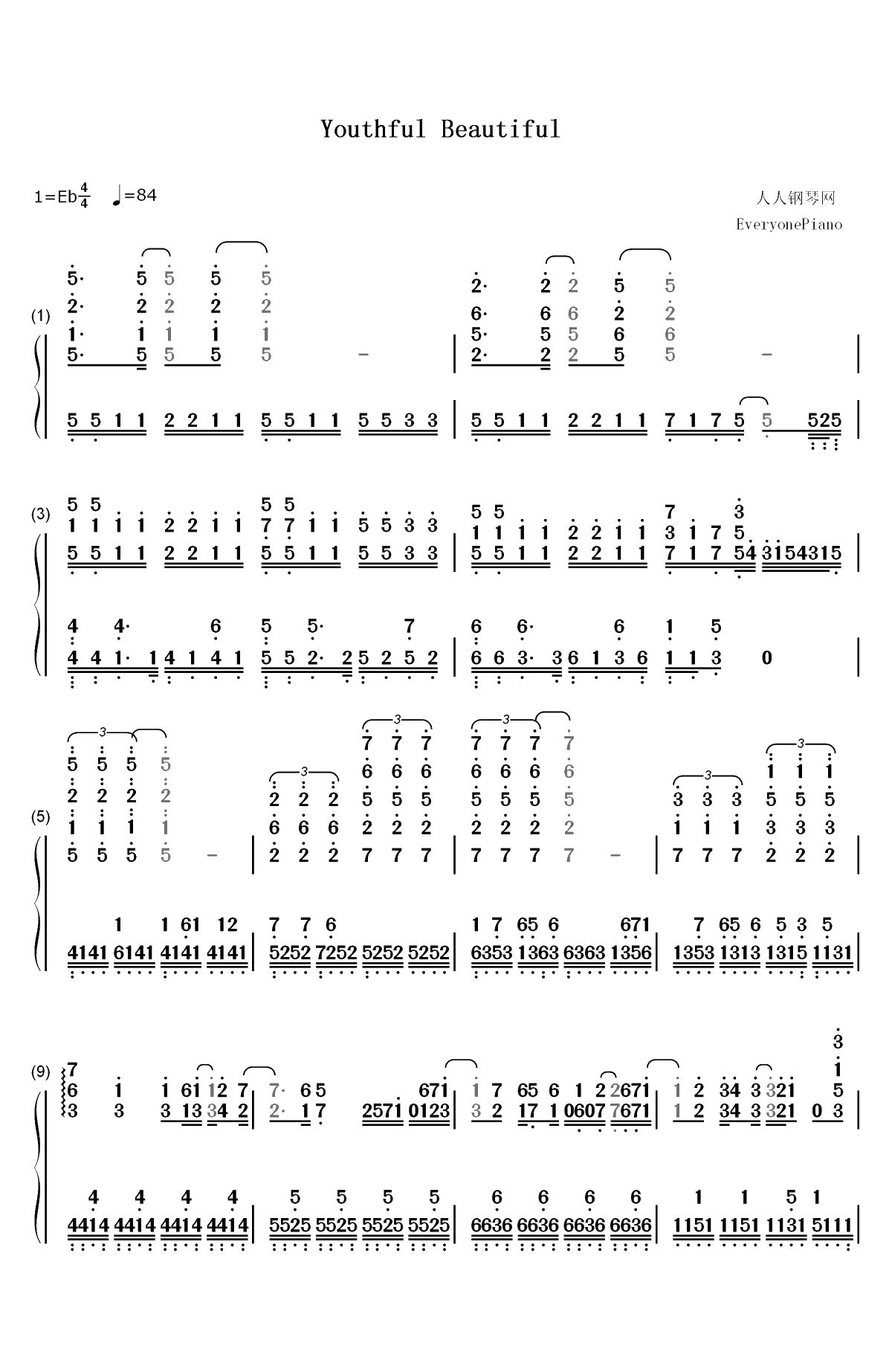 Youthful Beautiful-SSSS.GRIDMAN ED双手简谱预览1