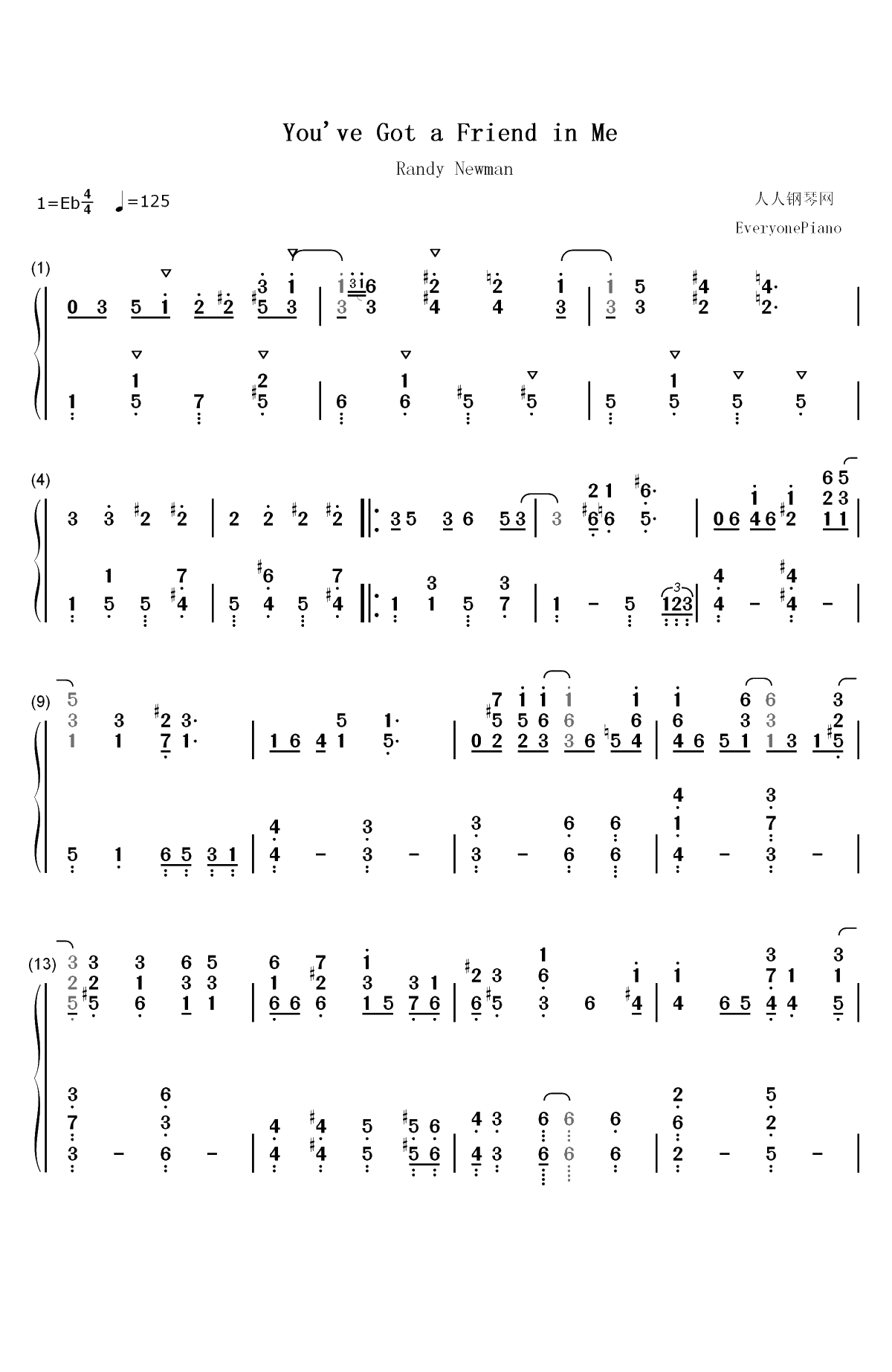 You've Got a Friend in Me-Randy Newman双手简谱预览1