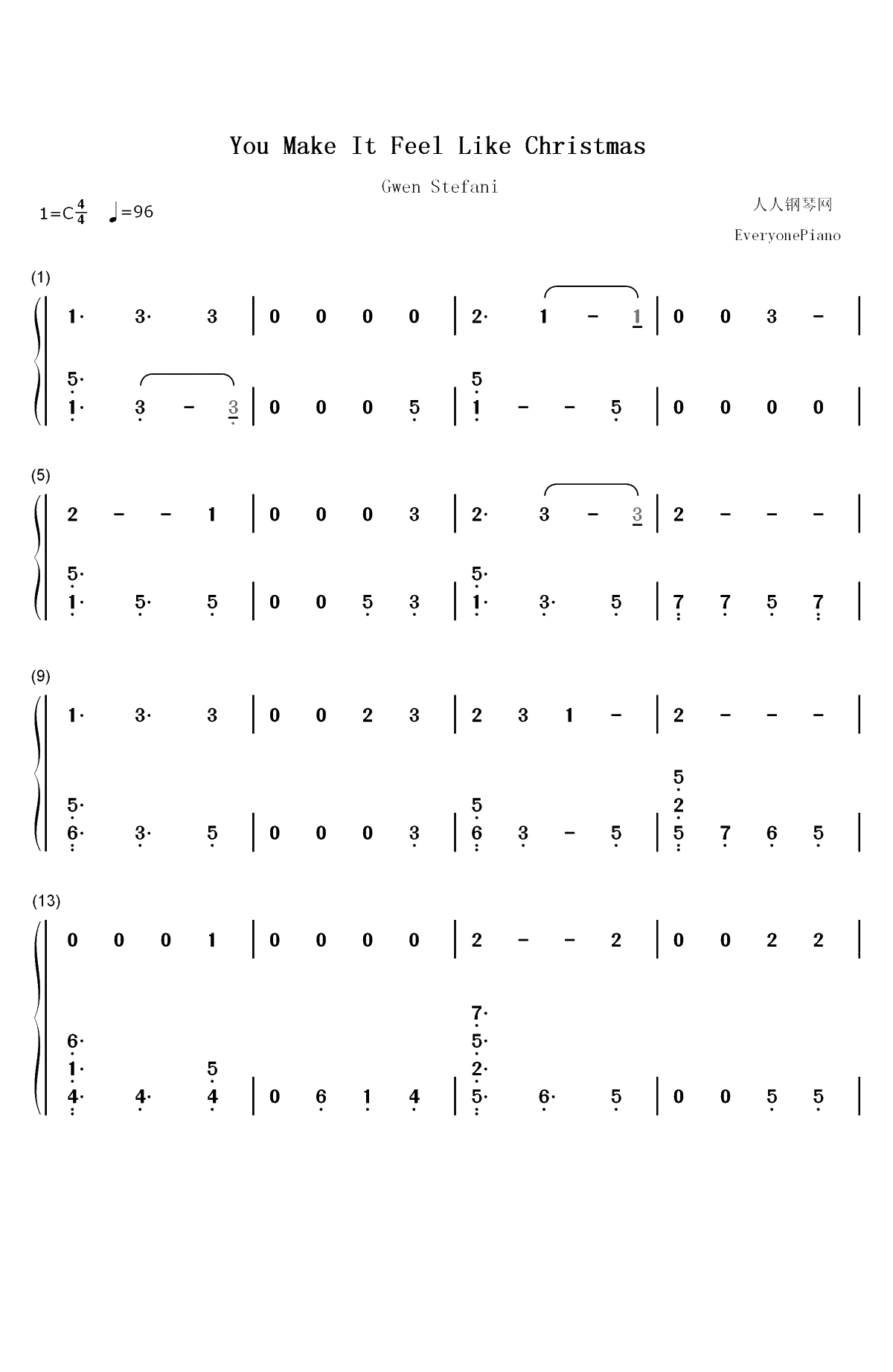 You Make It Feel Like Christmas-Gwen Stefani双手简谱预览1