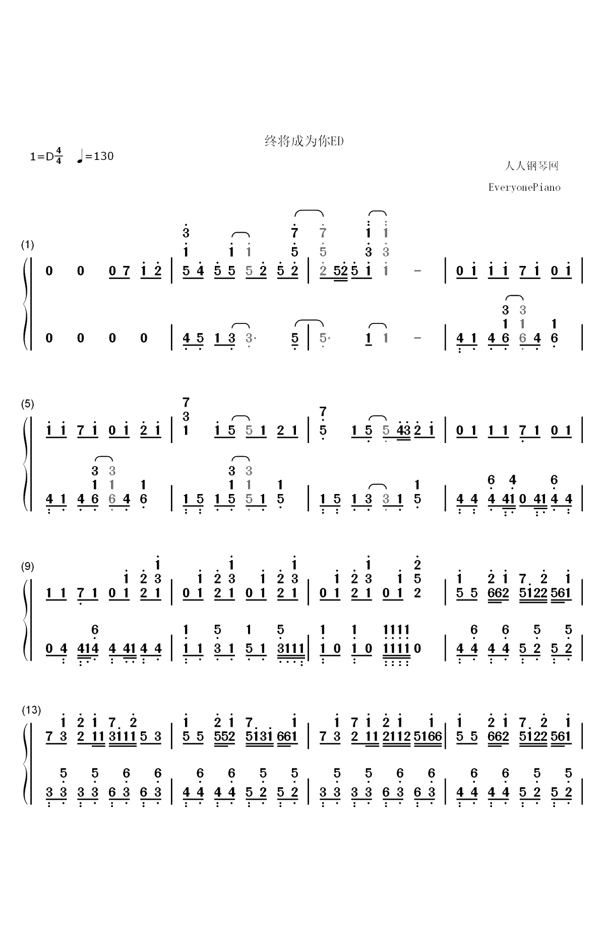 Hectopascal-终将成为你ED双手简谱预览1