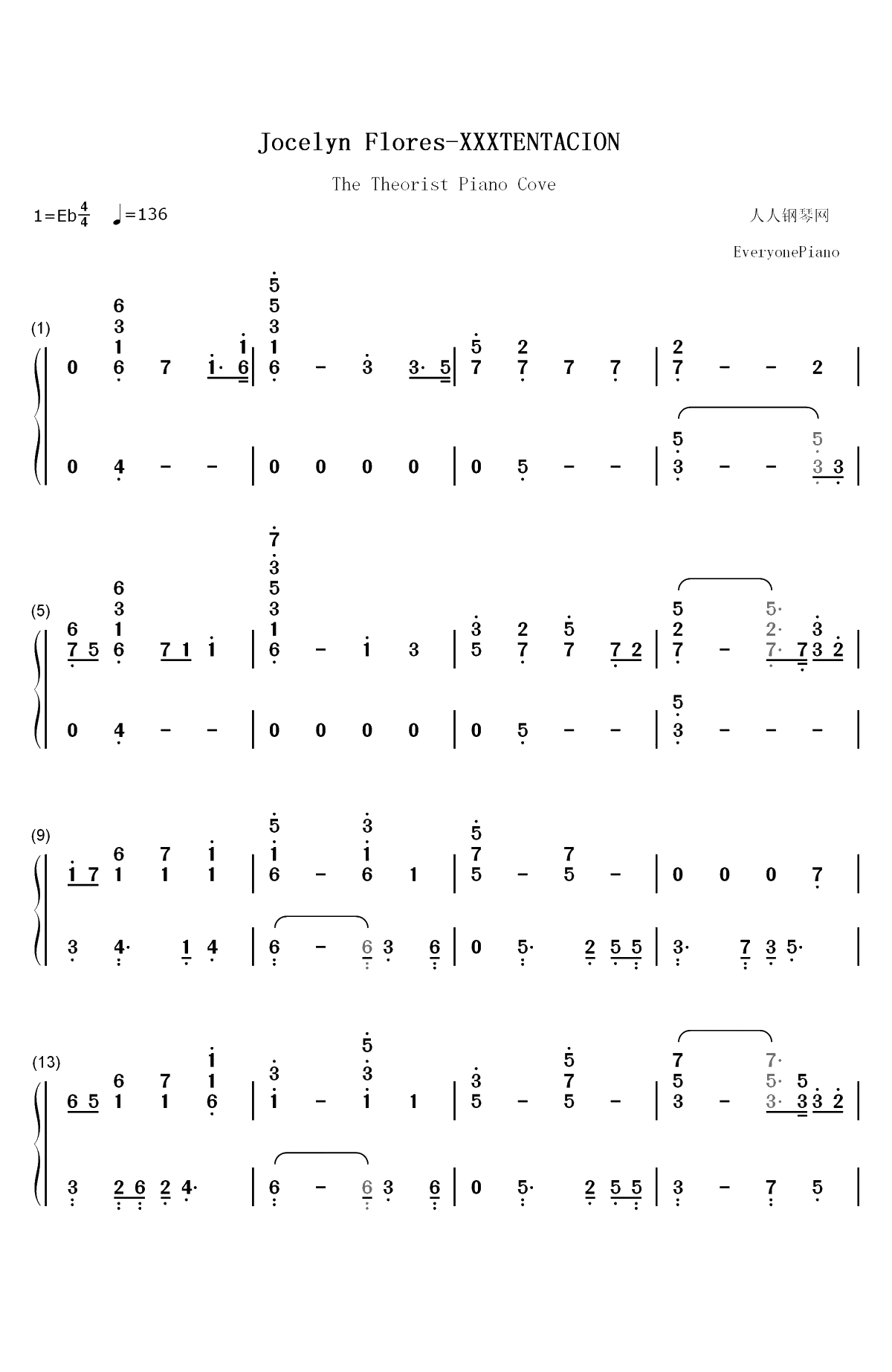 Jocelyn Flores-XXXTentacion双手简谱预览1