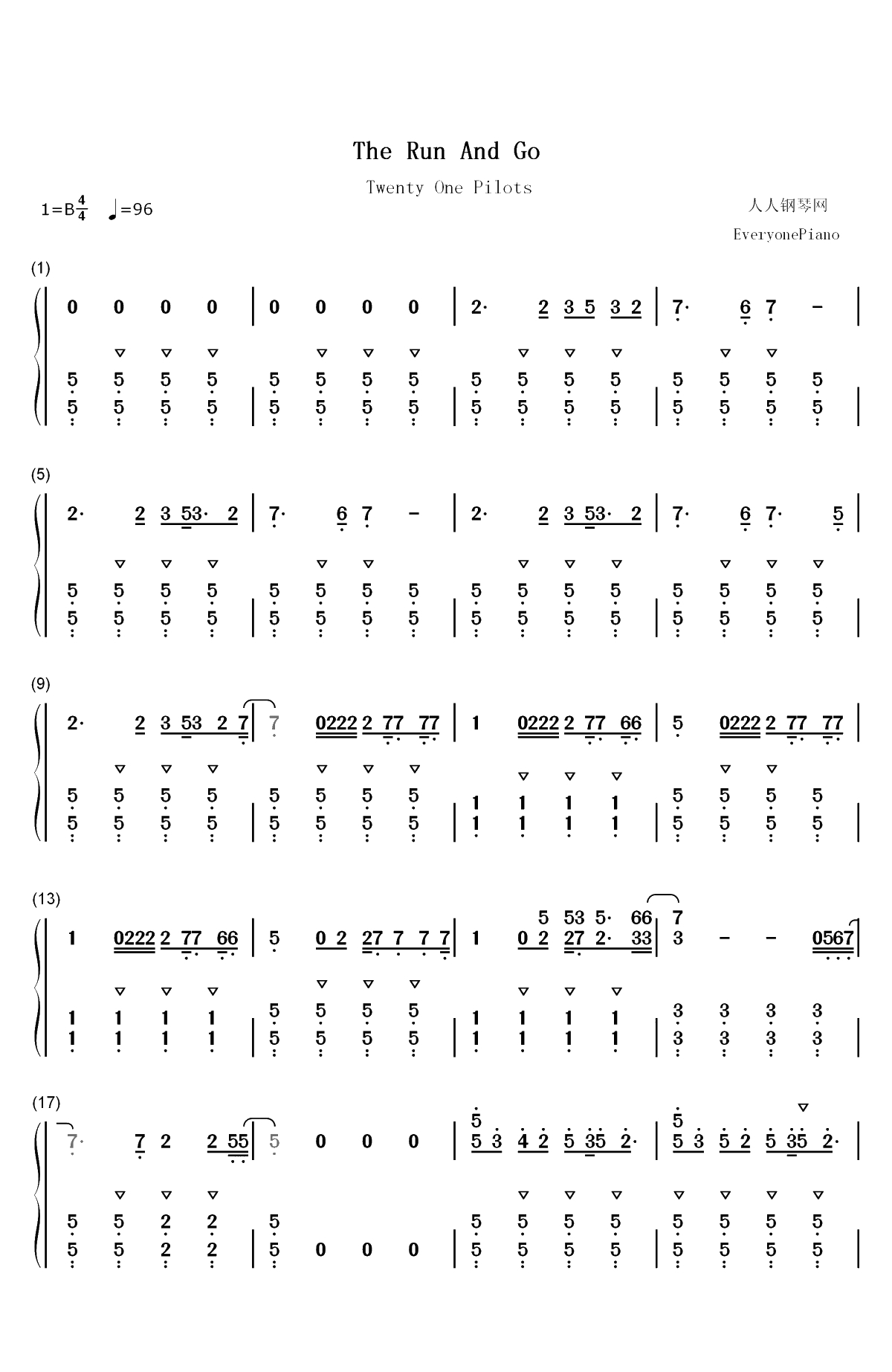 The Run And Go-Twenty One Pilots双手简谱预览1