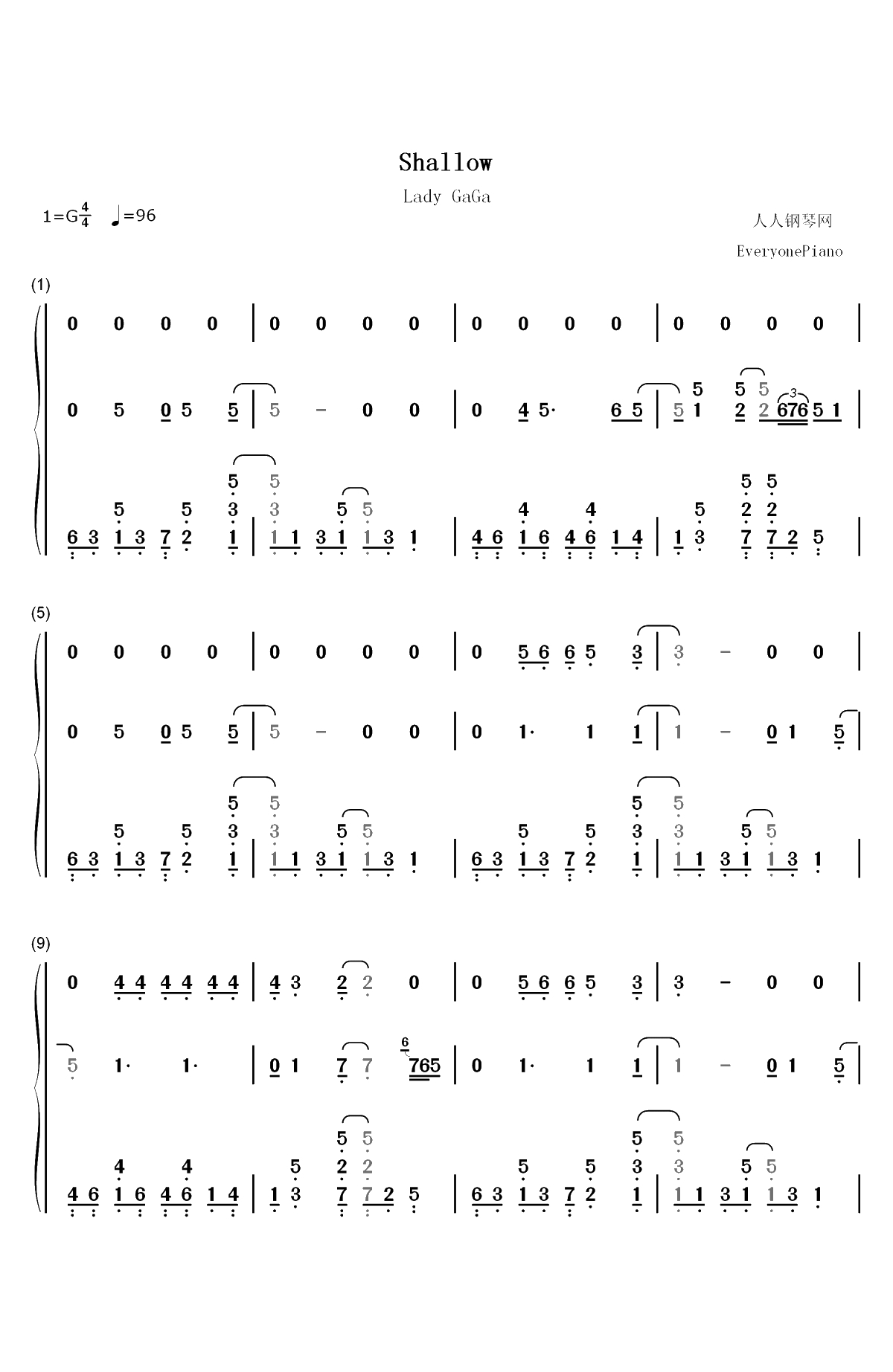 Shallow-一个明星的诞生OST双手简谱预览1