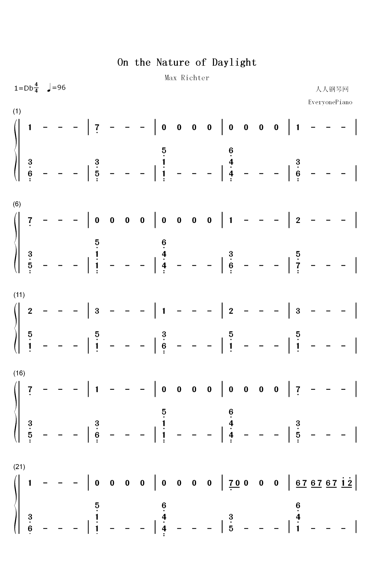 On the Nature of Daylight-降临OST双手简谱预览1