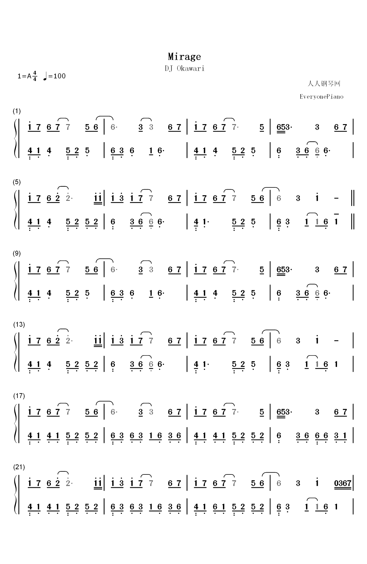 Mirage-海市蜃楼双手简谱预览1