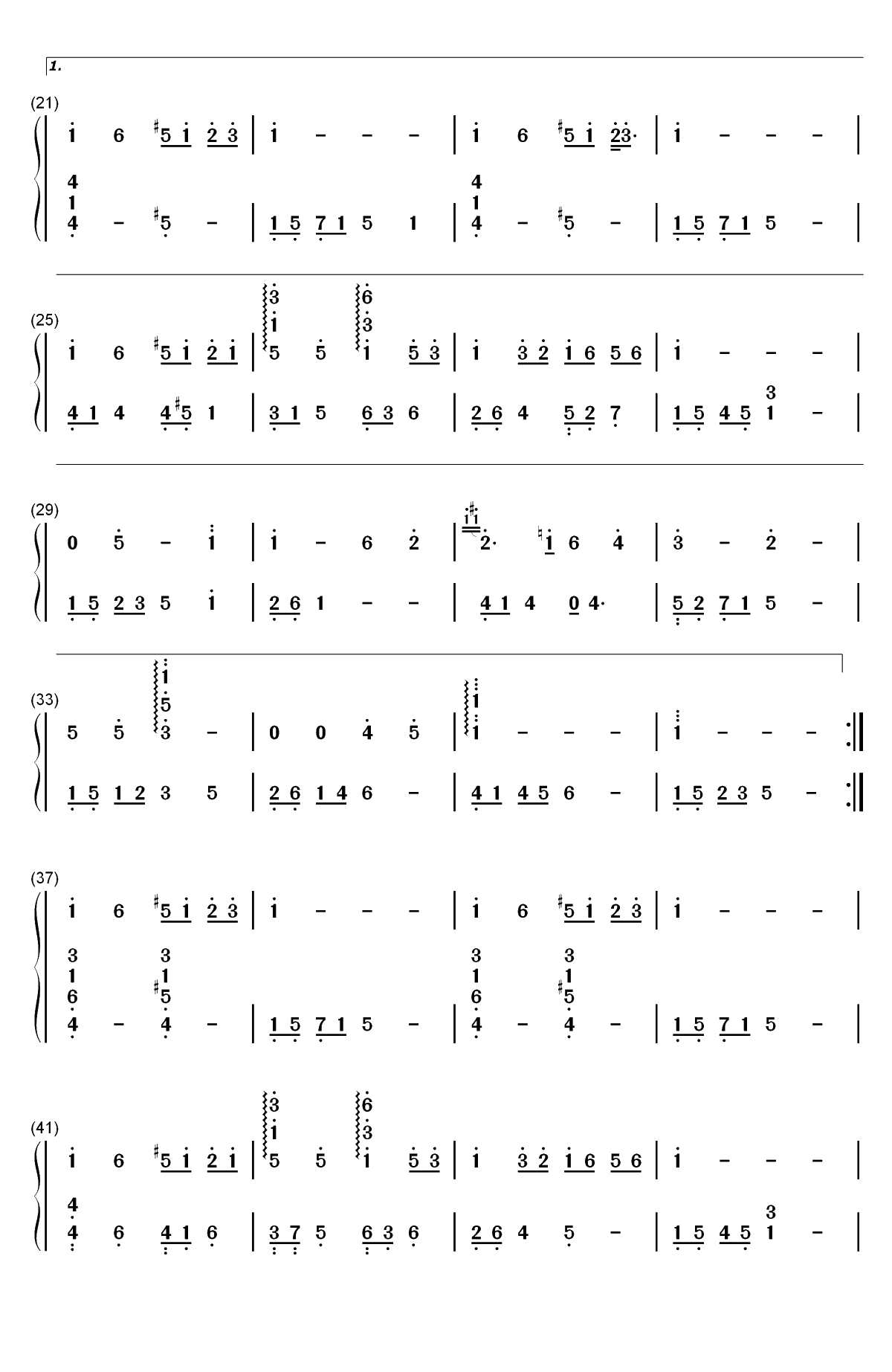 今晩はお月さん-钢琴独奏版双手简谱预览2