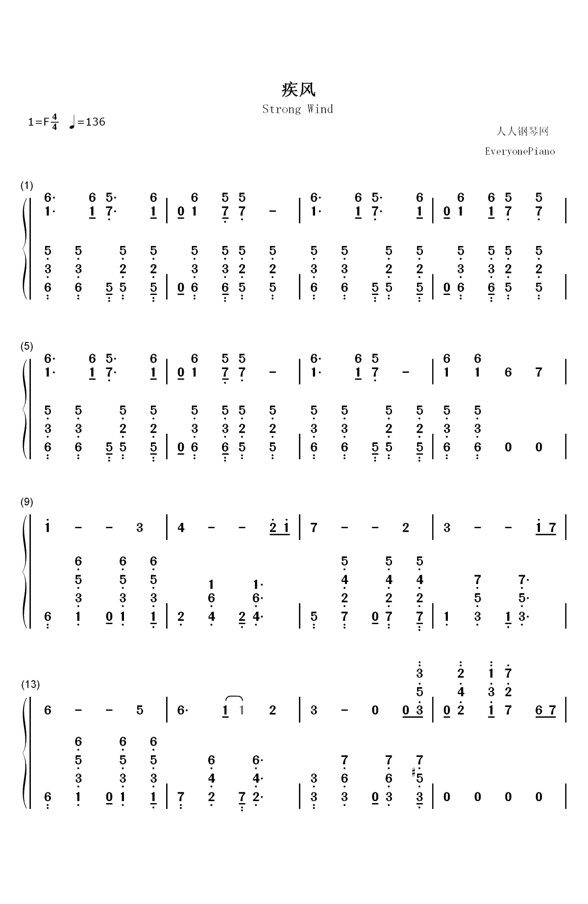 疾风-新喜剧之王主题曲双手简谱预览1