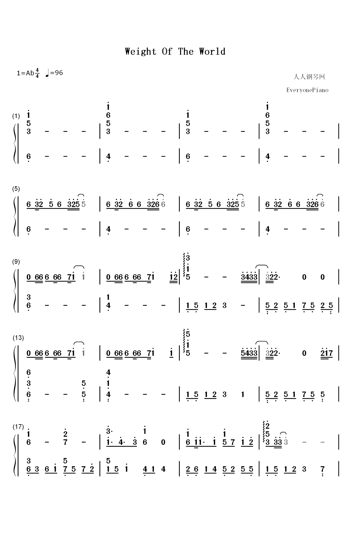 Weight of the World-尼尔机械纪元OST双手简谱预览1