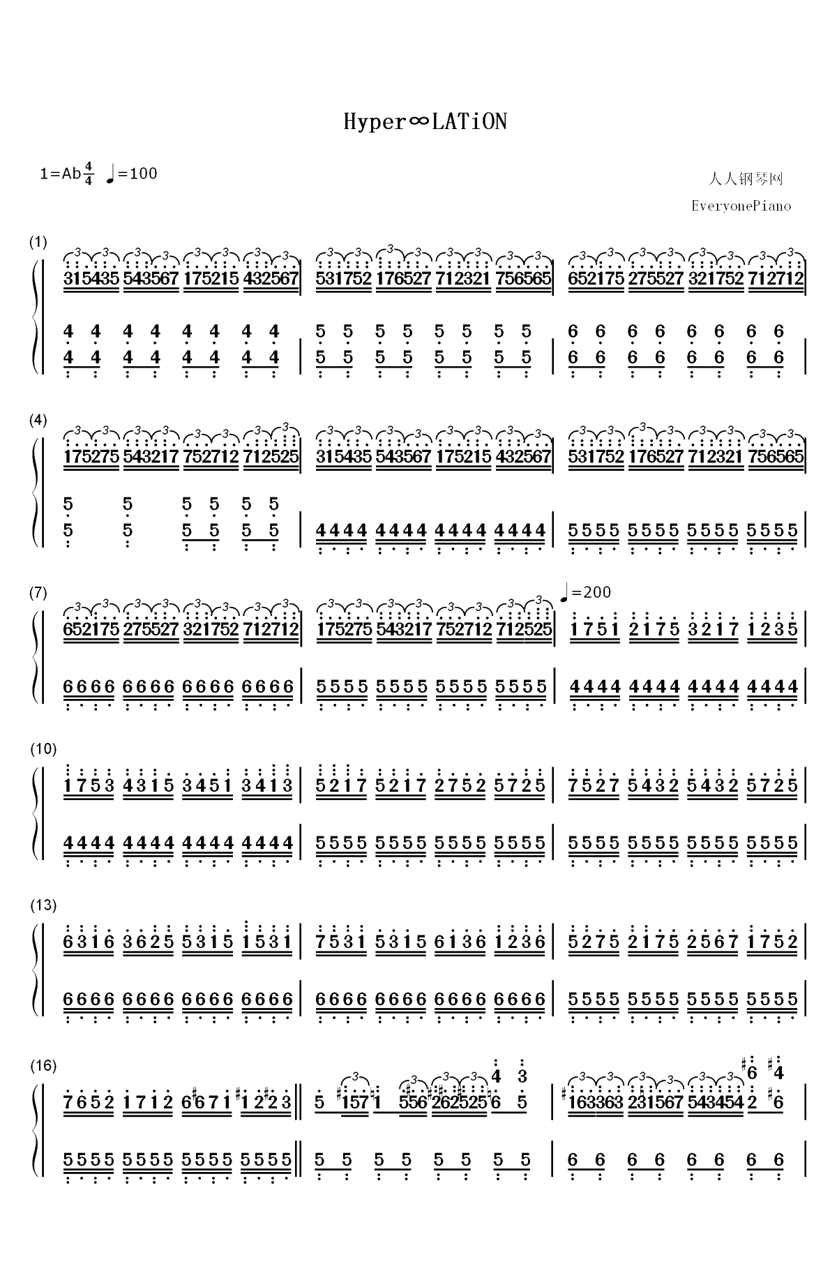 Hyper&infin;LATiON-初音未来双手简谱预览1