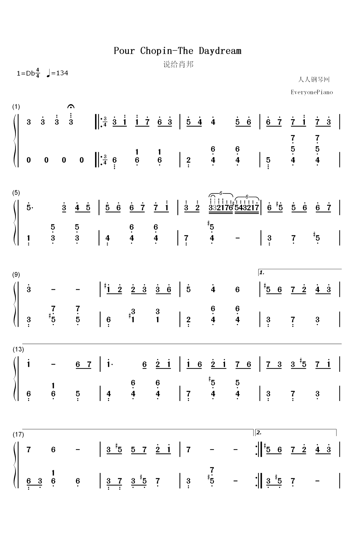 Pour Chopin-说给萧邦双手简谱预览1