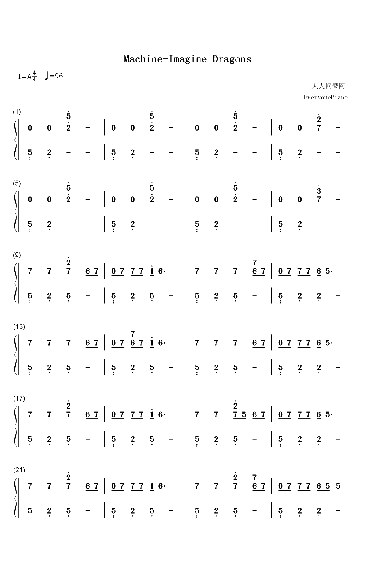 Machine-Imagine Dragons双手简谱预览1