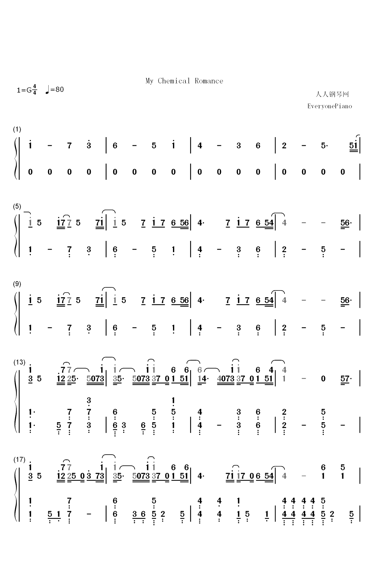 Welcome to the Black Parade-My Chemical Romance双手简谱预览1