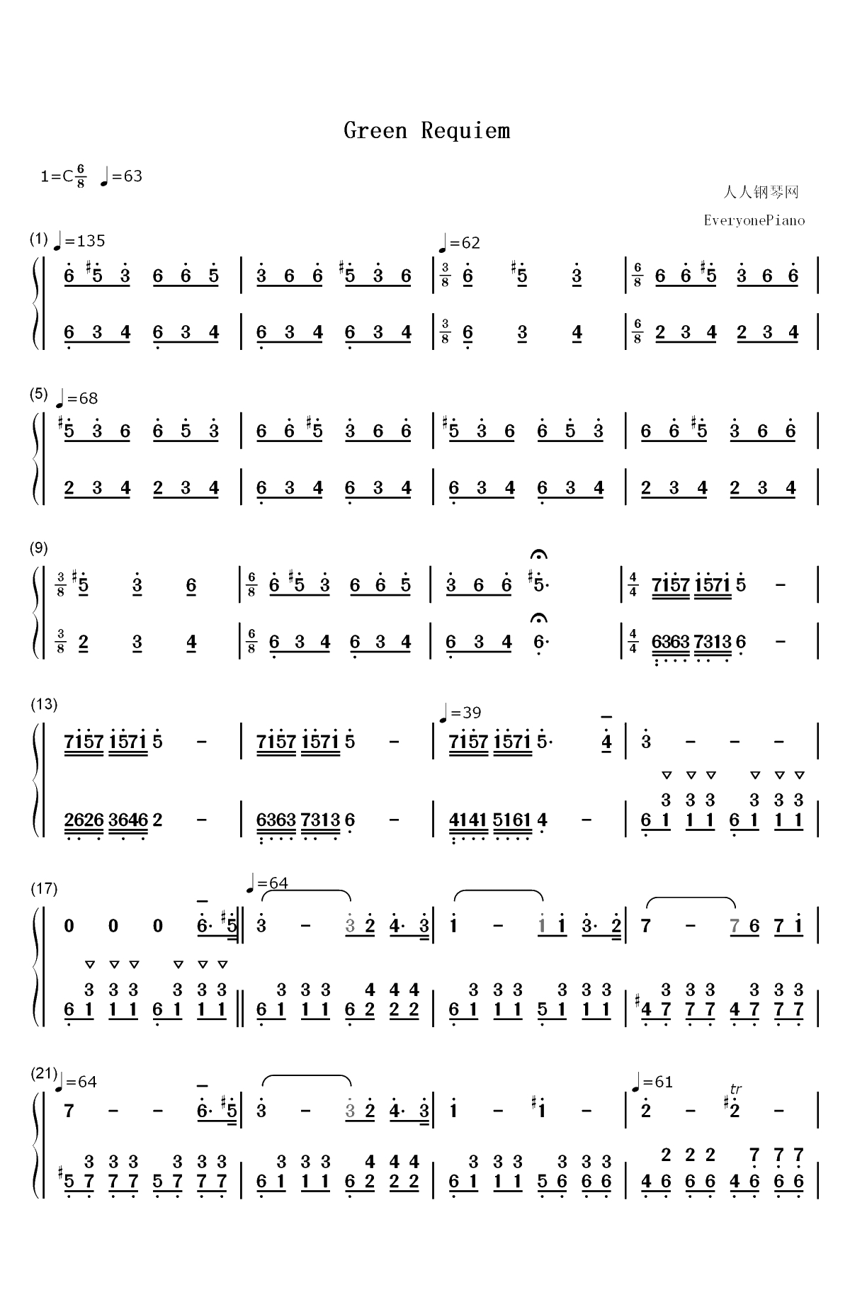 Green Requiem-久石让双手简谱预览1