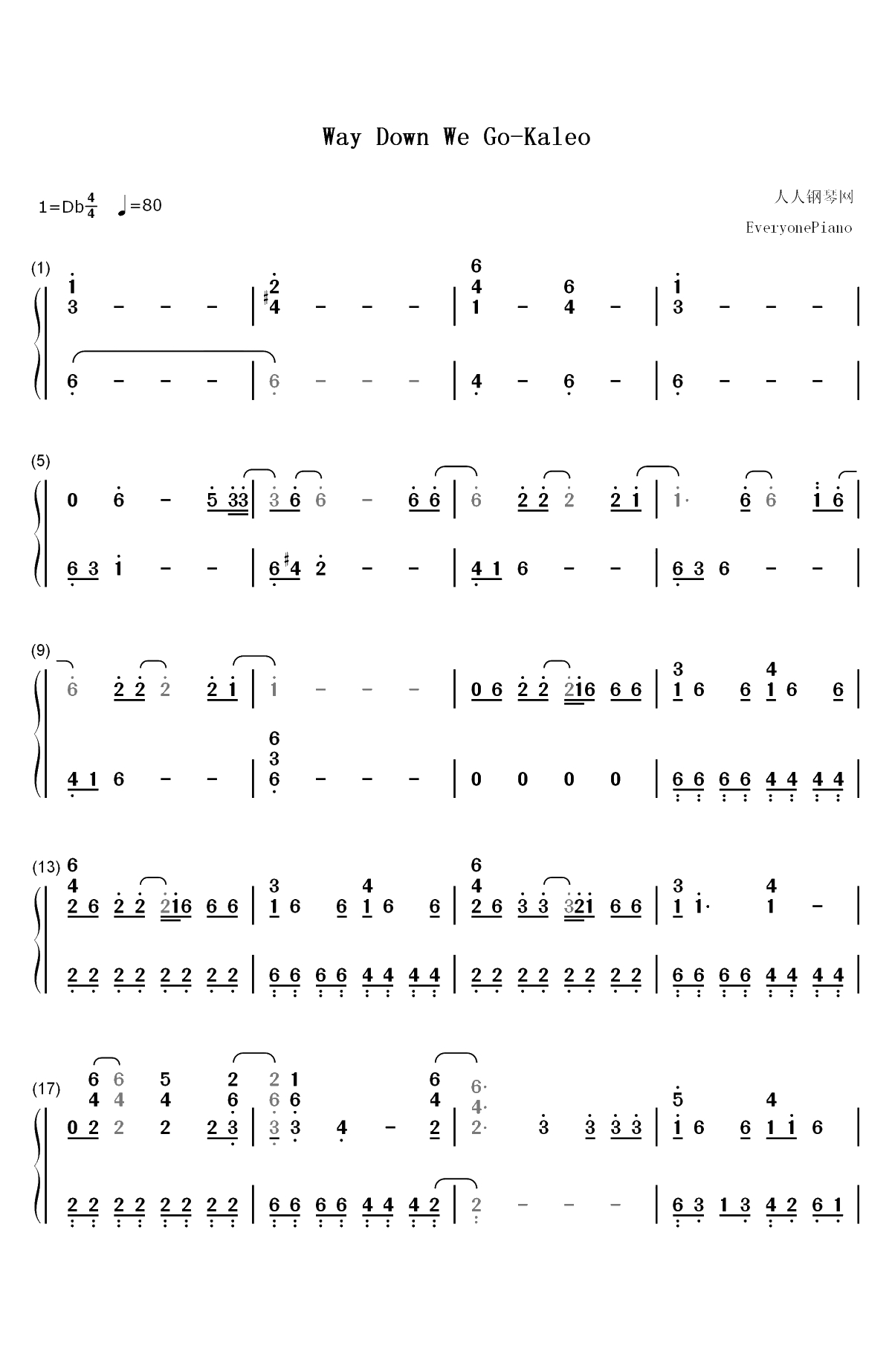 Way Down We Go-Kaleo双手简谱预览1